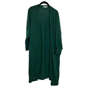 Uniqlo long green sz L one button/open front cardigan sweater pockets #2030